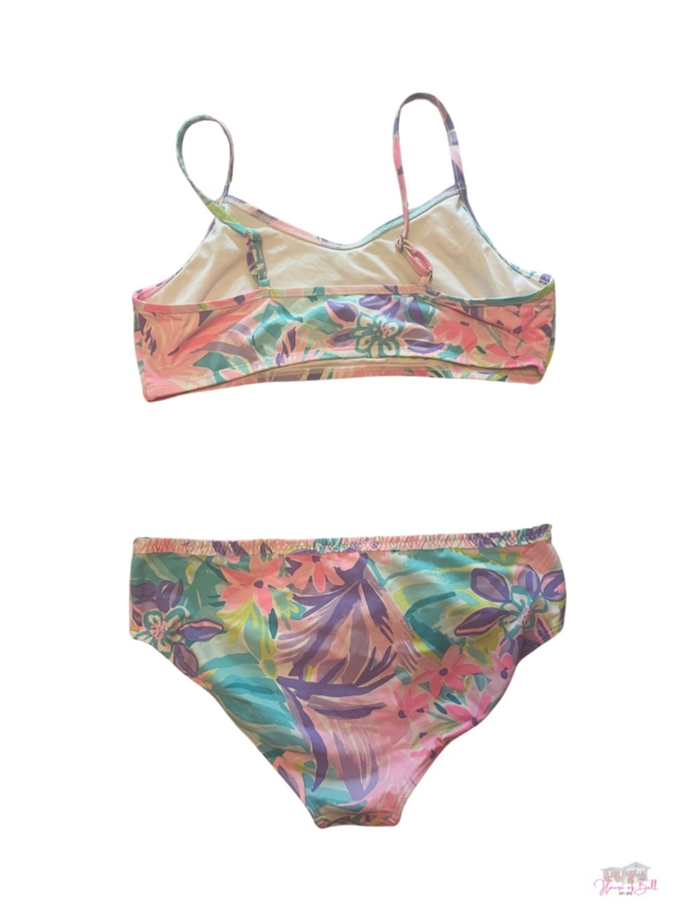 Lilly Pulitzer Girls Floral Two Piece Bikini Swimsuit Set Pink Teal Size 14 - Picture 2 of 4